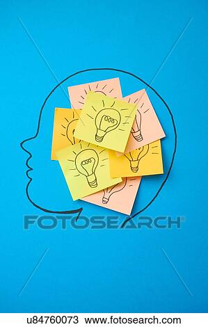 Stock Image - Sticky notes with light bulbs. Fotosearch