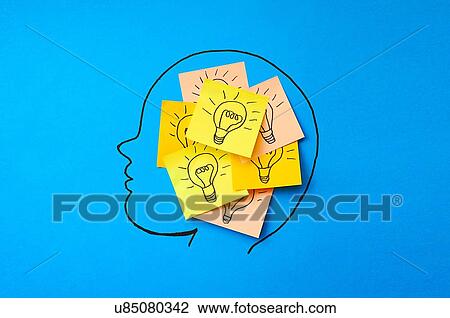 Stock Image - Sticky notes with light bulbs. Fotosearch