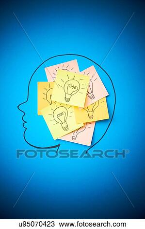 Stock Image - Sticky notes with light bulbs. Fotosearch