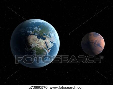 Stock Image - Two planets, illustration. Fotosearch