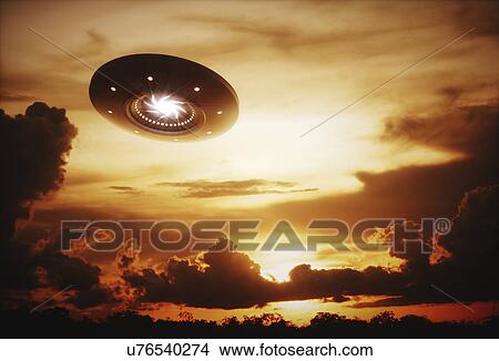 Ufo in sky, backlit, illustration View Large Photo Image Picture - Ufo in sky, backlit, illustration. Fotosearch