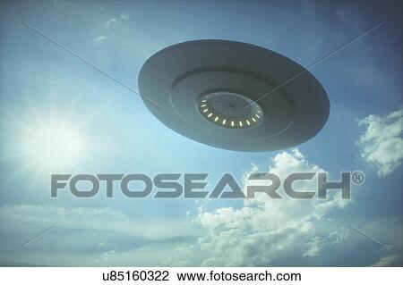 Stock Image - Ufo in sky, illustration. Fotosearch