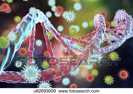 Stock Photo - Viruses and DNA, illustration. Fotosearch