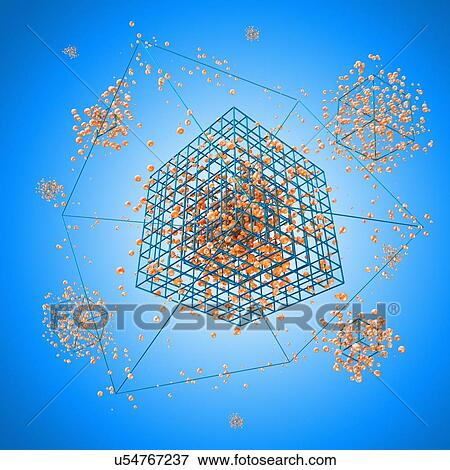 Stock Photo - Atoms against blue background, illustration. Fotosearch