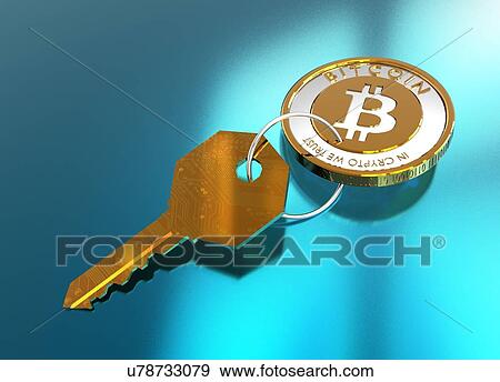 Stock Photo - Bitcoin and key, illustration. Fotosearch