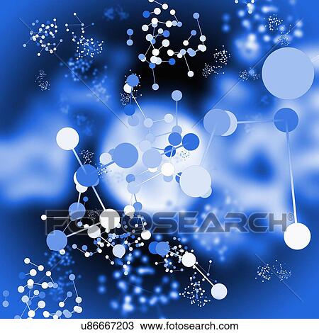 Stock Image - Blue and white molecules, illustration. Fotosearch