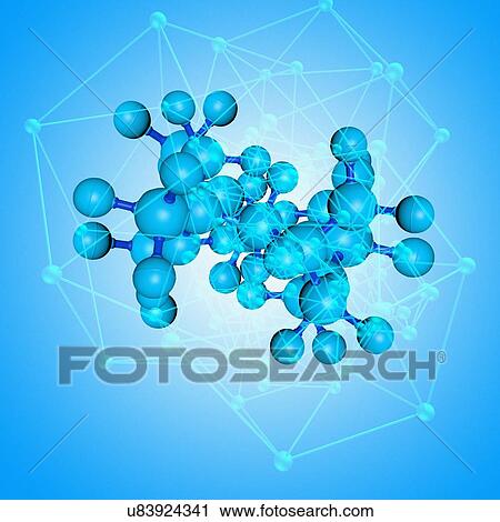 Stock Image - Blue molecules, illustration. Fotosearch