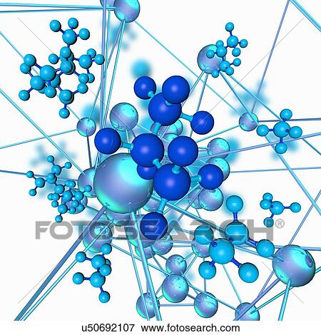 Stock Photo - Blue molecules, illustration. Fotosearch