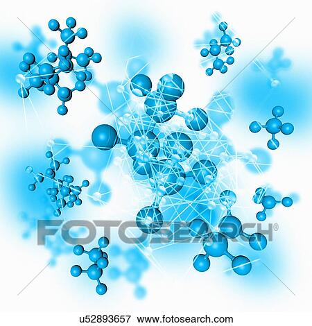 Stock Photo - Blue molecules, illustration. Fotosearch