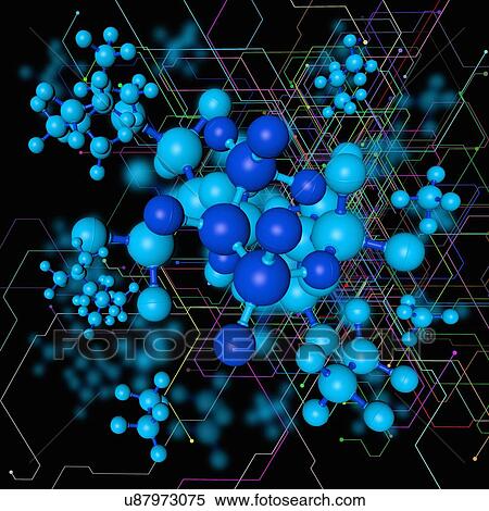 Stock Photography - Blue molecules, illustration. Fotosearch