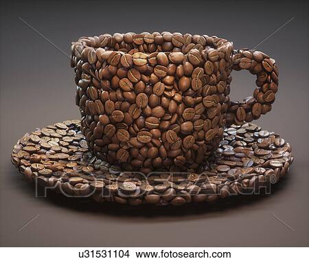 Picture - Coffee beans in shape of coffee cup, illustration. Fotosearch