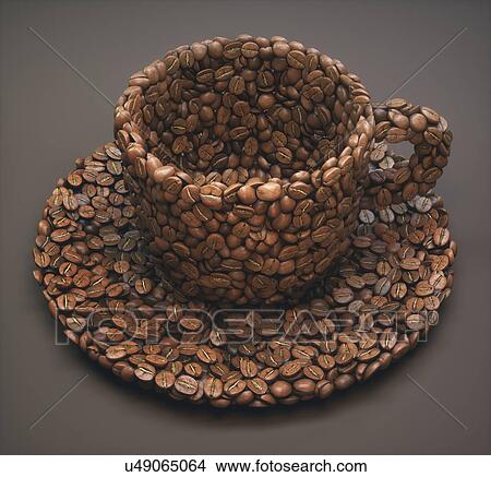 Picture - Coffee beans in shape of coffee cup, illustration. Fotosearch