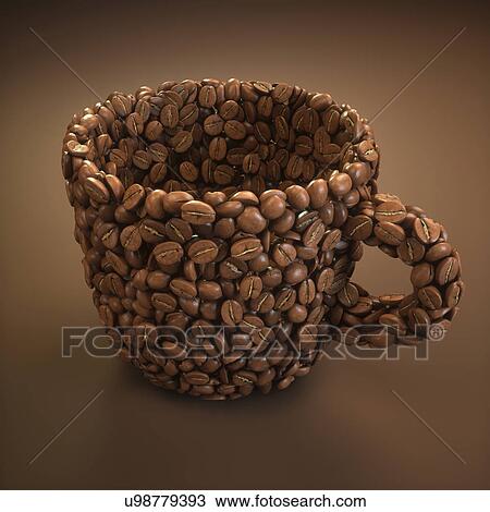 Stock Image - Coffee beans in shape of coffee cup, illustration. Fotosearch