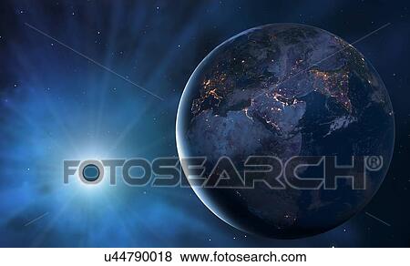 Stock Photo - Eclipse From Space - Africa, Europe, Asia. Fotosearch