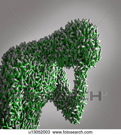 Stock Image - Figure with pills in head. Fotosearch