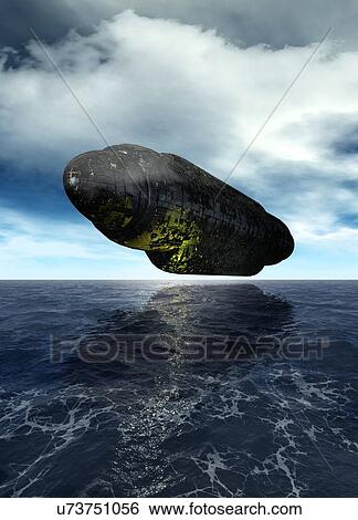 Stock Photograph - Futuristic aircraft over ocean. Fotosearch
