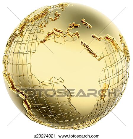 Stock Image - Gold globe showing the Americas. Fotosearch