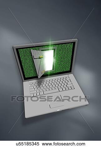 Laptop with open door View Large Photo Image Stock Photography - Laptop with open door. Fotosearch