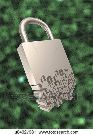 Stock Image - Padlock with binary code. Fotosearch