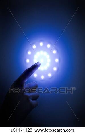 Stock Photo - Person pressing button on screen. Fotosearch
