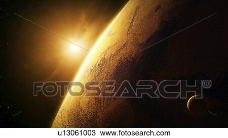 Stock Image - Planet Mars lit by the sun. Fotosearch