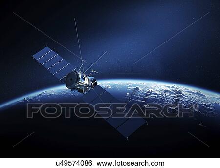 Stock Photograph - Satellite above earth. Fotosearch