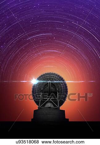 Stock Photo - Telescope and star trails in sky, illustration. Fotosearch