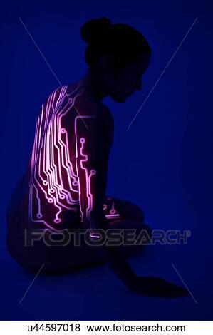Woman with circuit board on back View Large Photo Image Stock Photo - Woman with circuit board on back. Fotosearch