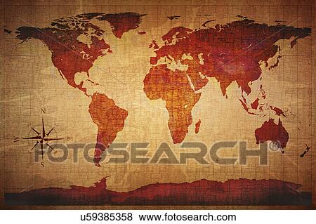 Stock Photo - World map on old paper. Fotosearch