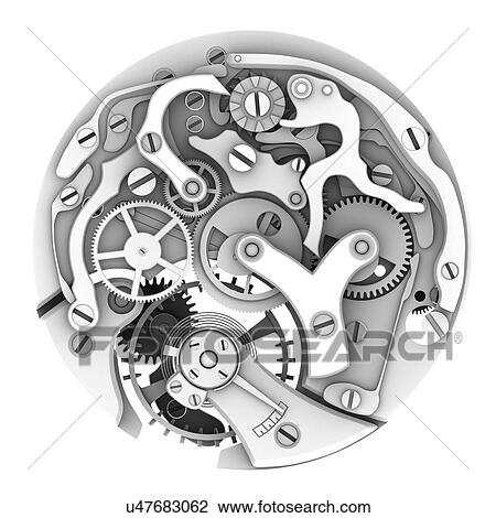 Stock Image - Mechanical watch interior, illustration. Fotosearch