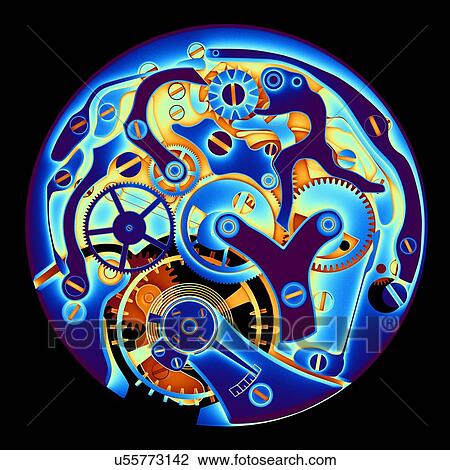 Stock Image - Mechanical watch interior, illustration. Fotosearch