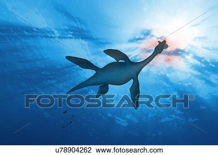 Stock Image - Plesiosaur marine reptile, illustration. Fotosearch