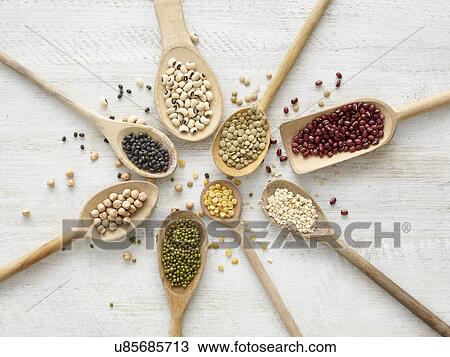 Pulses on wooden spoons View Large Photo Image Stock Image - Pulses on wooden spoons. Fotosearch