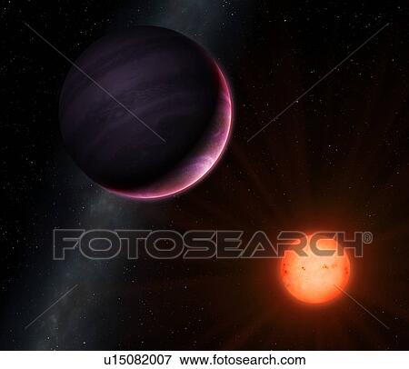 Stock Photo - Red dwarf NGTS-1 and its planet, illustration. Fotosearch