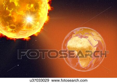 Solar flare hitting Earth, illustration View Large Photo Image Stock Photo - Solar flare hitting Earth, illustration. Fotosearch