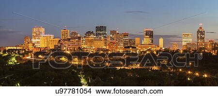 Canada, Alberta, Edmonton, Cityscape at dusk View Large Photo Image Picture - Canada, Alberta, Edmonton, Cityscape at dusk. Fotosearch