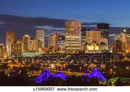 Stock Photo - Canada, Alberta, Edmonton, Cityscape at dusk. Fotosearch