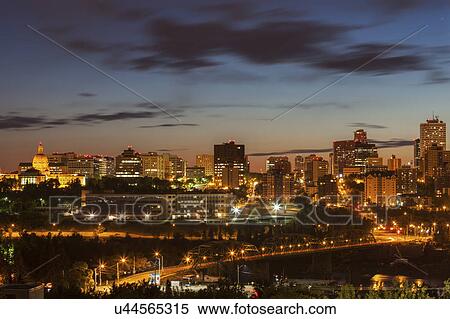 Stock Photography - Canada, Alberta, Edmonton, Cityscape at dusk. Fotosearch