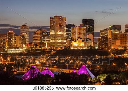 Canada, Alberta, Edmonton, Cityscape at dusk View Large Photo Image Stock Photography - Canada, Alberta, Edmonton, Cityscape at dusk. Fotosearch