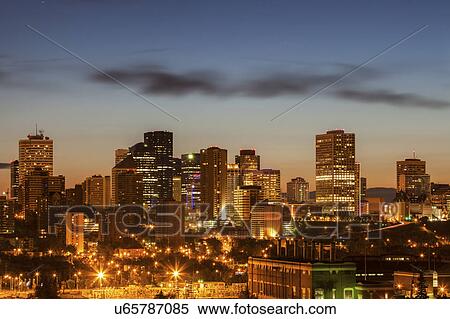 Stock Photography - Canada, Alberta, Edmonton, Cityscape at dusk. Fotosearch