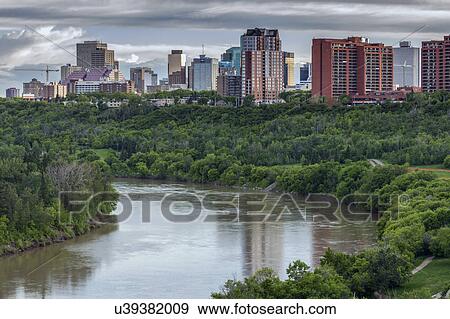 Stock Photo - Canada, Alberta, Edmonton, Cityscape with river. Fotosearch
