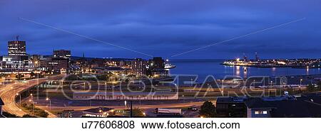 Canada, New Brunswick, Saint John, City and bay at dusk View Large Photo Image Stock Photo - Canada, New Brunswick, Saint John, City and bay at dusk. Fotosearch