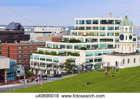 Canada, Nova Scotia, Halifax, Town Clock with other buildings in background View Large Photo Image Stock Photo - Canada, Nova Scotia, Halifax, Town Clock with other buildings in background. Fotosearch