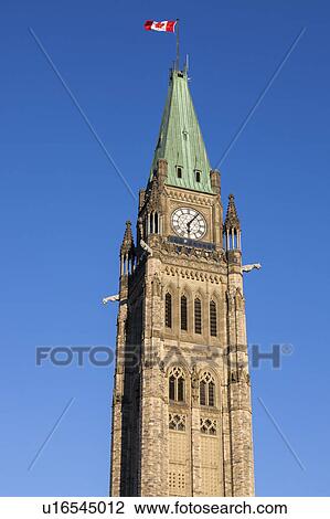 Stock Image - Canada, Ontario, Ottawa, Peace Tower against clear sky. Fotosearch