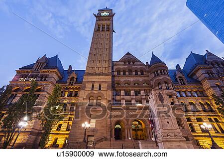 Stock Photo - Canada, Ontario, Toronto, Old City Hall at dusk. Fotosearch