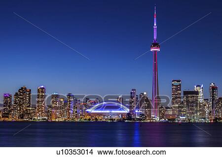 Picture - Canada, Ontario, Toronto, Skyline at night. Fotosearch