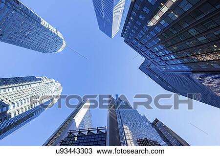 Stock Image - Canada, Ontario, Toronto, Skyscrapers seen from below. Fotosearch