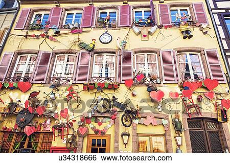 Stock Photograph - France, Grand Est, Colmar, Facade of traditional townhouse. Fotosearch