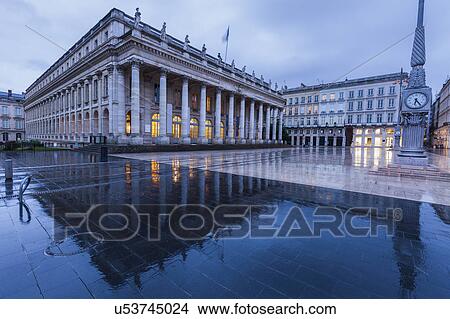 Picture - France, Nouvelle-Aquitaine, Bordeaux, Grand Theatre de Bordeaux at dusk. Fotosearch