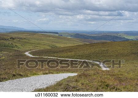 Stock Image - Ireland, Cavan County, Cuilcagh Mountain Park, Winding road. Fotosearch